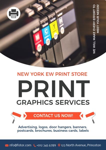 store, copy, typing, White Printing Service Poster Template