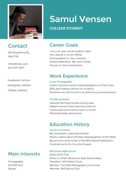 Concise Collage Students CV Resume