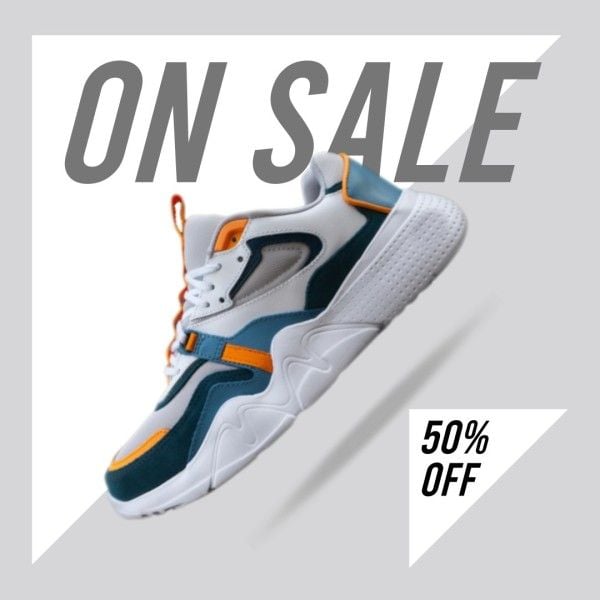 promotion, discount, image cutout, White Gray Simple Sports Shoes On Sale Product Photo Template