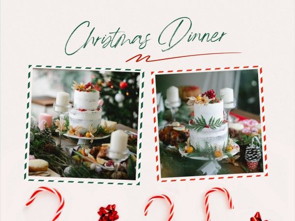 merry christmas, happy, holiday, Pink Christmas Dinner Cake Photo Collage 4:3 Template