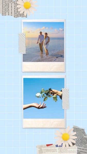 love, life, travel, Blue Floral Scrapbook Collage Photo Collage 9:16 Template