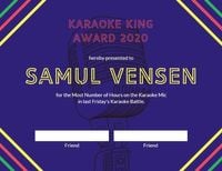 Karaoke King Award Certificate