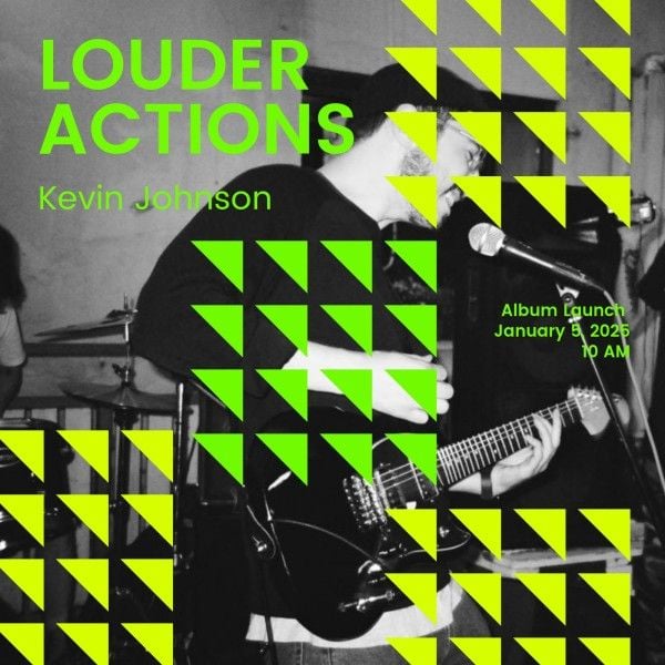 live music, rock, ticket, Black Green Louder Actions Album Launch Album Cover Template