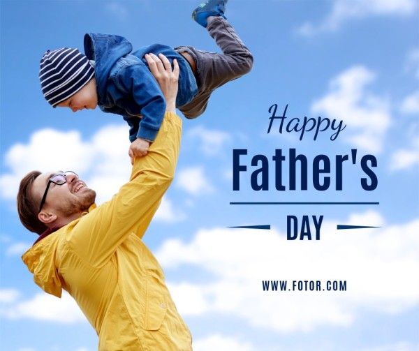 dad, kid, greeting, White And Blue Happy Father's Day Facebook Post Template