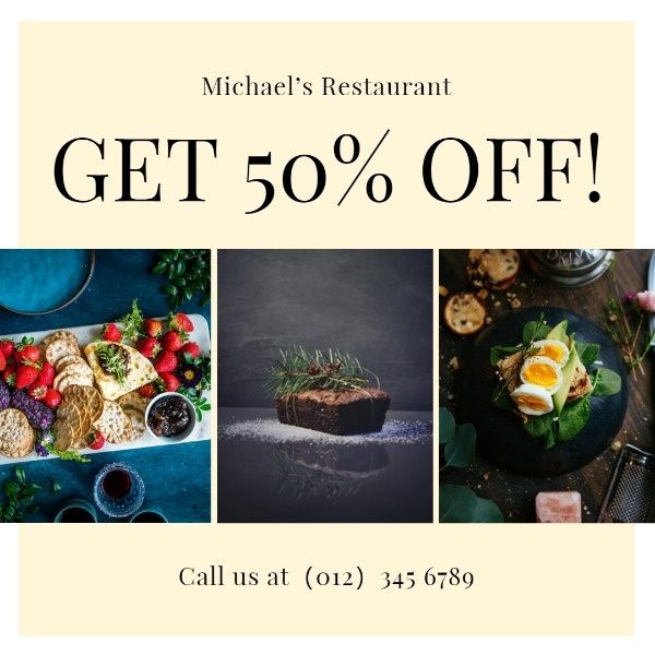 food, sale, promotion, Yellow Restaurant Discount Post Instagram Post Template