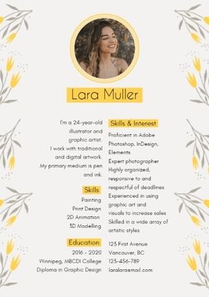 illustrator, graphic designer, hiring, Yellow And White Floral Resume Template