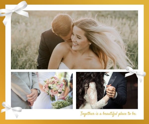 love, ceremony, anniversary, White Romantic Wedding Collage Facebook Post Template