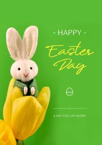 绿色和黄色可爱的复活节问候 英文海报