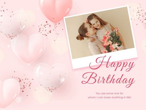 ピンク3Dイラストハーツ誕生日挨拶 メッセージカード