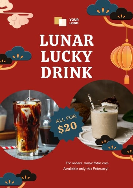 Red Happy Chinese Lunar New Year Drink Poster