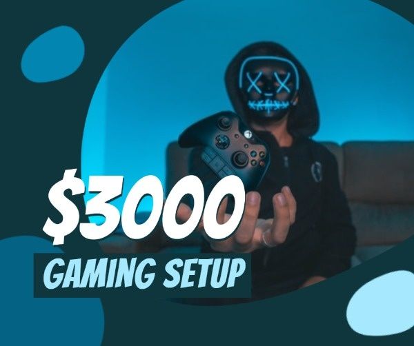 game, test, thumbnail, Blue Gaming Setup Review Facebook Post Template