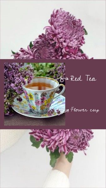 beverage, flower, fruit tea, Purple British Tea Drink Branding Post Instagram Story Template
