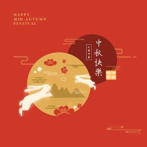 festive, traditional, good luck, Red Chinese Mid Autumn Festival Instagram Post Template