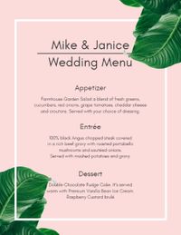粉红绿色婚礼 英文菜单
