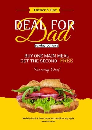 father's day, discount, sale, Red Deal Fot Dad Restaurant Poster Template