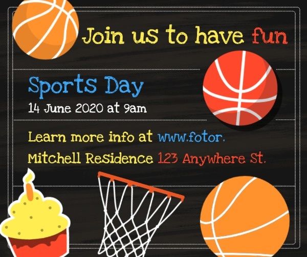 party, birthday, anniversary, Basketball Club Sports Day Facebook Post Template