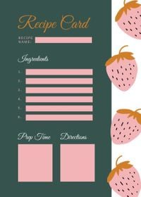 time, life, fruit, Pink Strawberry Calendar Recipe Card Template