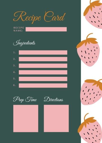 time, life, fruit, Pink Strawberry Calendar Recipe Card Template