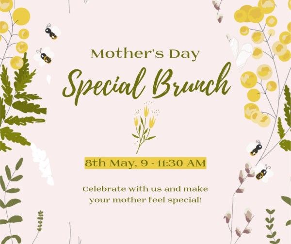 mothers day, mother day, activity, Soft Pink And Green Illustrated Floral Mother's Day Brunch Facebook Post Template