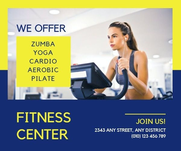 gym, center, studio, Yellow And Blue Fitness Workout Facebook Post Template