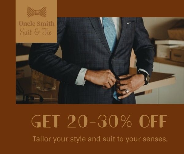 men clothes, tailor shop, shop, Brown Men's Suit Tailor Service Facebook Post Template