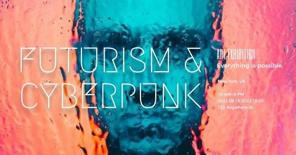 man, business, commercial, Pink Futurism Cyberpunk Art Exhibition Facebook Event Cover Template