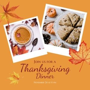 photo, holiday, celebration, Orange Autumn Thanksgiving Dinner Invitation Instagram Post Template