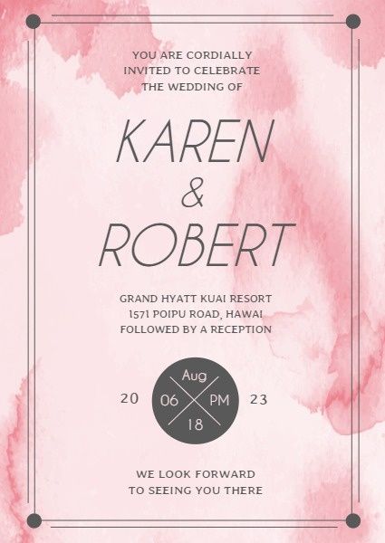 wedding invitations, love, couple, Pink Watercolor Wedding Invitation Template