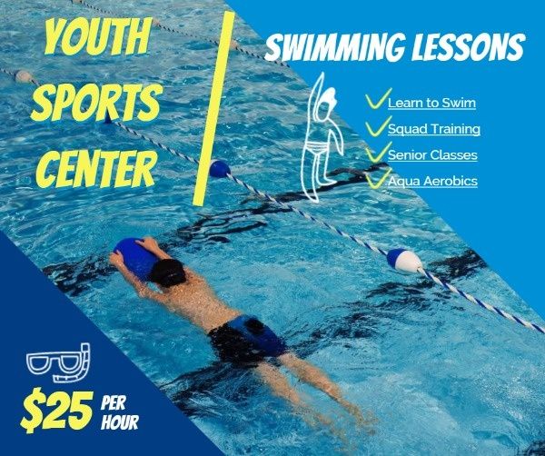 swimming pool, education, course, Swimming Class Facebook Post Template