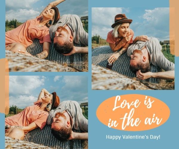 couple, lover, love, Blue And Yellow Valentine's Day Collage Facebook Post Template