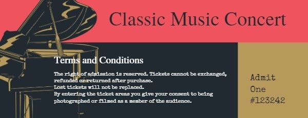 piano, musical, live show, Classic Music Concert Ticket Template