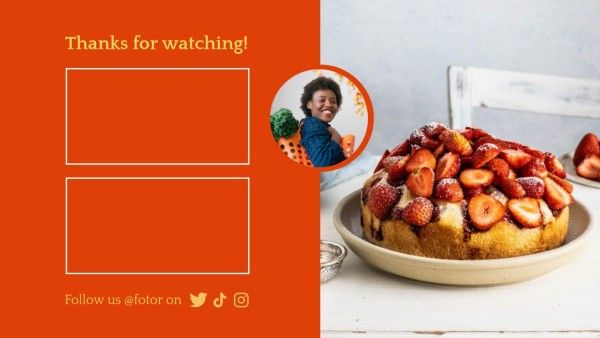 end cards, recipe, food, Red Sweet Cake Video Subscribe Youtube End Screen Template
