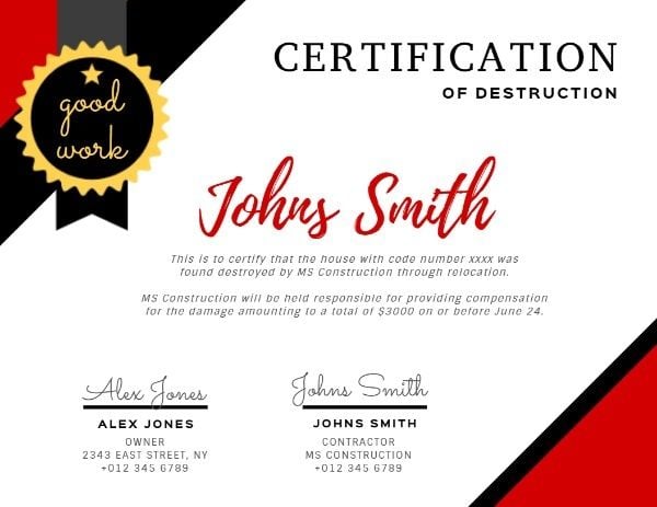 business, corpate, structure, Black And Red Engineering Company Certificate Template