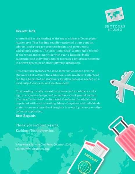 vacation, experience, trip, Green Holiday Travel Letterhead Template