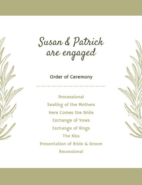 engagement party, engagement, proposal, White Flower Background Wedding Program Template