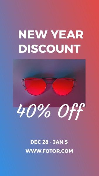 discount, social media, glasses, Red New Year Sale Instagram Story Template