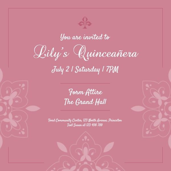 life, birthday, adult, Pink Quinceanera Party Instagram Post Template