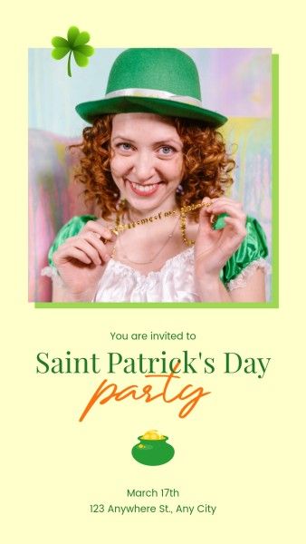 Yellow Simple Party Saint Patricks Day Photo Collage Instagram Story