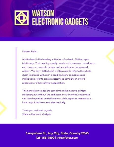 e-commerce, retail, customer, Purple Electronic  Letterhead Template