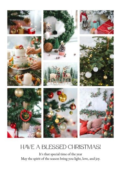 xmas, holiday, greeting, Christmas Decor Photo Collage Poster Template