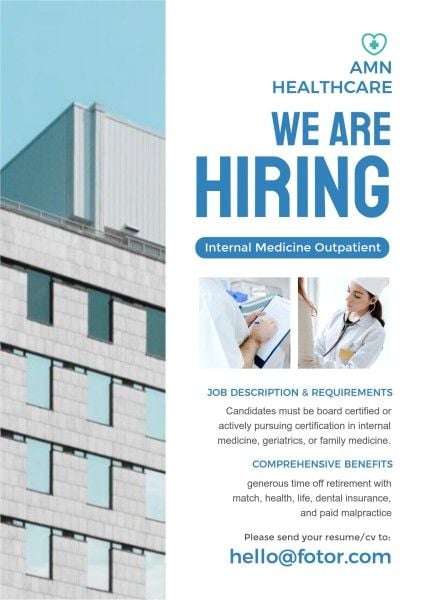 doctor, healthcare, health, Blue And White Modern Hiring Medical Staff  Poster Template