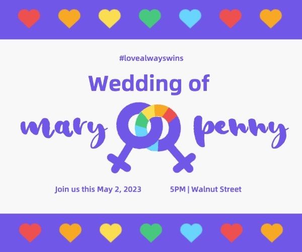 love, lgbt, color, Purple Pride Month Wedding Invitation Facebook Post Template