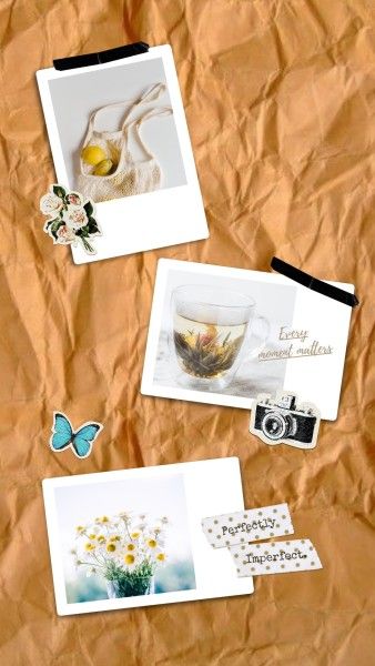 tape, selfie, life, Yellow Paper Scraps Collage Instagram Story Template