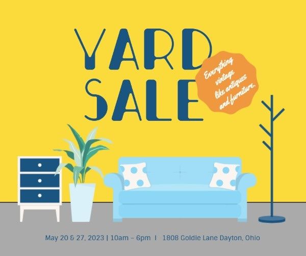 retail, furniture, shop, Yellow And Blue Yard Sales Facebook Post Template