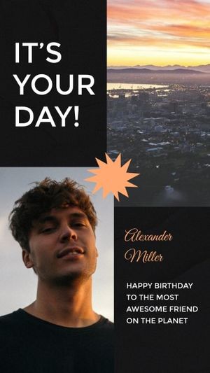 social media, wish, sunset, Black Happy Birthday Instagram Story Template