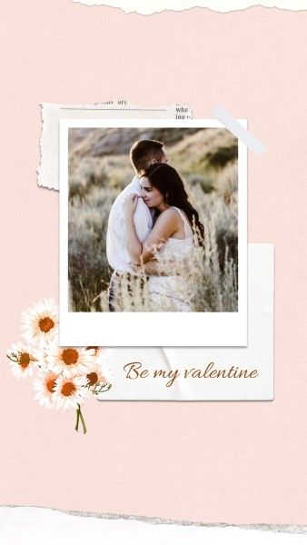 happy valentines day, love, photo, Pink Flower Couple Valentine Collage Instagram Story Template