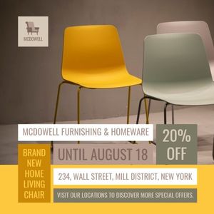 discount, promotion, home, Yellow Chair Furniture Sale Instagram Post Template
