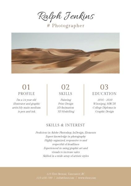 consultant, cv, job, White And Brown Minimalist Photographer Resume Template
