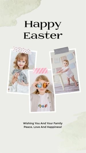 festival, wish, greeting, Green Watercolor Easter Photo Collage 9:16 Template