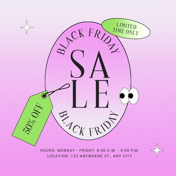 discount, promotion, price tag, Pink Retro Aesthetic Black Friday Sale Instagram Post Template